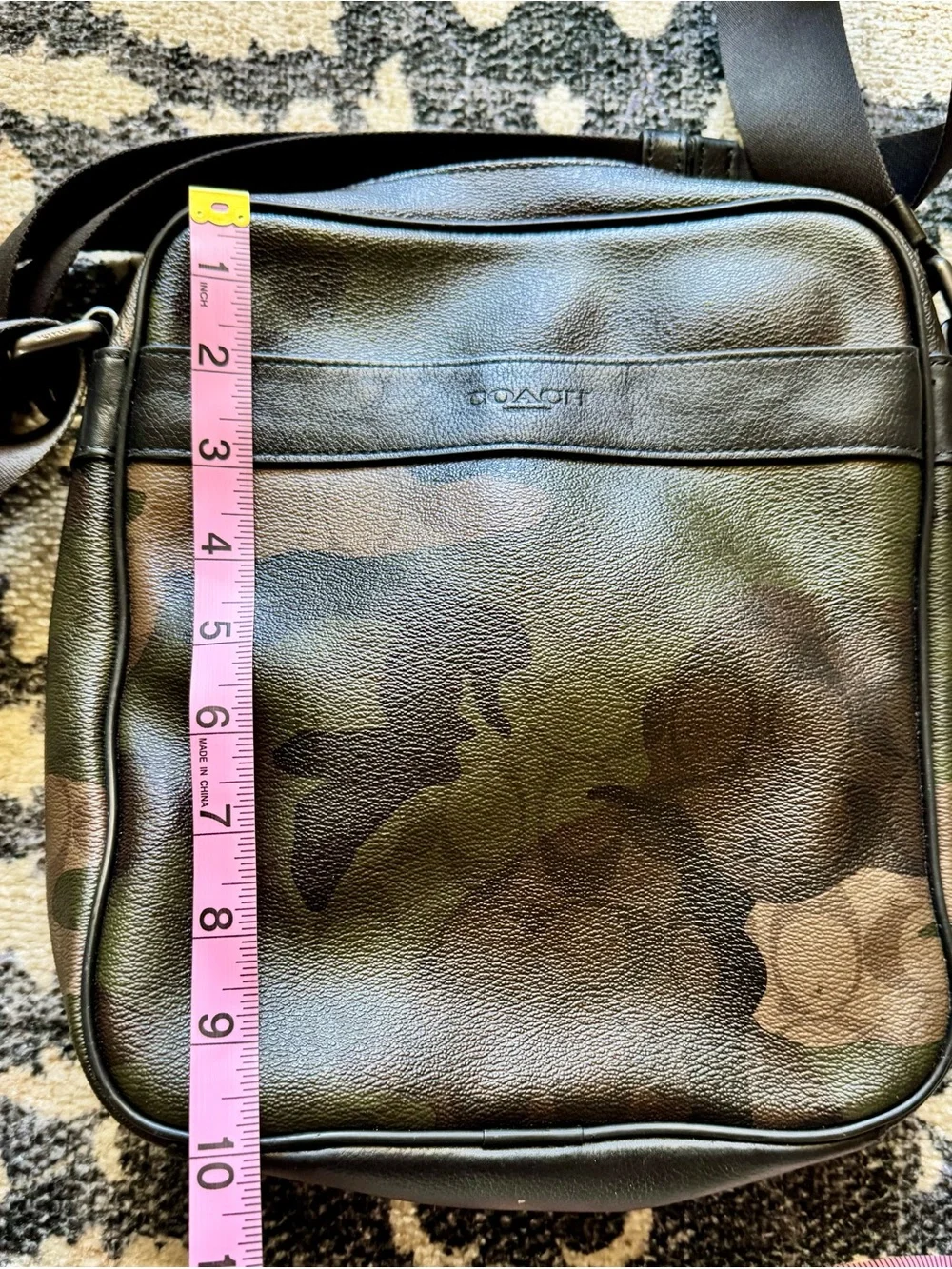 Coach Men's Charles Flight Camo Canvas Crossbody Bag Green/Brown-Needs Repair